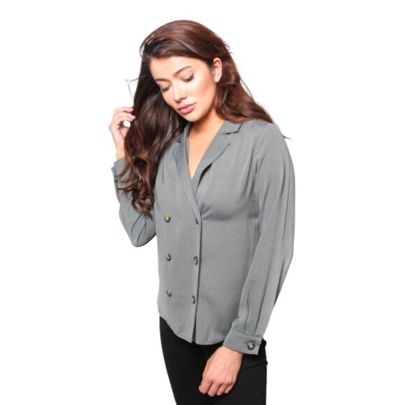 Elodie Womens Double-Breasted Blazer Jacket Large Polyester Green - Picture 7 of 7